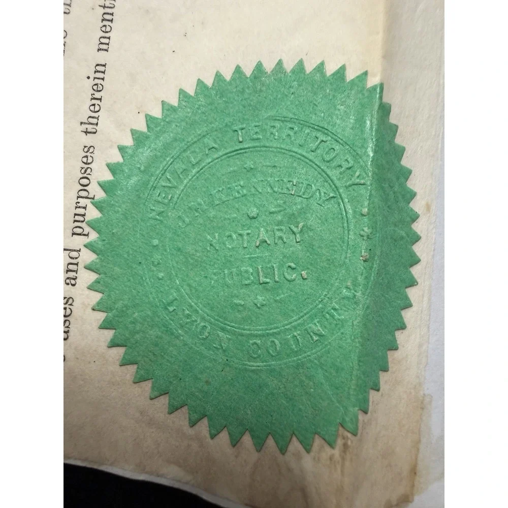 1863 Nevada Territory Mining Claim Deed Silver City Lyon County Notary Seal